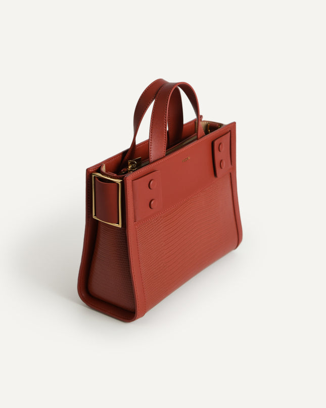 Lizard-Effect Leather Top Handle Bag