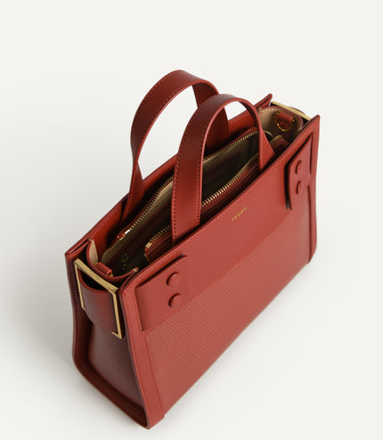 Lizard-Effect Leather Top Handle Bag