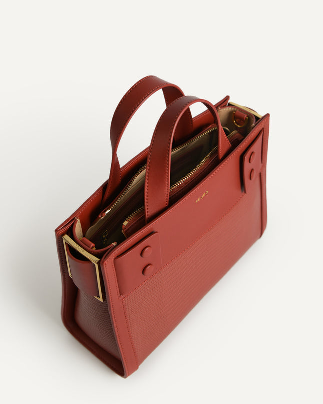 Lizard-Effect Leather Top Handle Bag