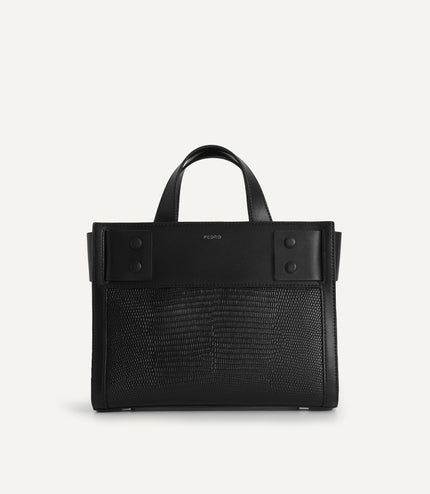 Lizard-Effect Leather Top Handle Bag