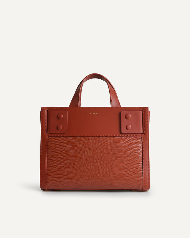 Lizard-Effect Leather Top Handle Bag