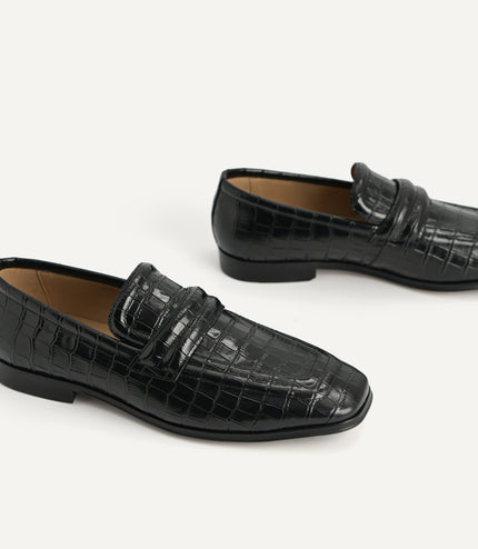 Croc-Effect Leather Loafers