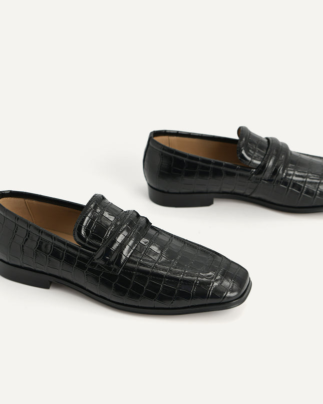 Croc-Effect Leather Loafers