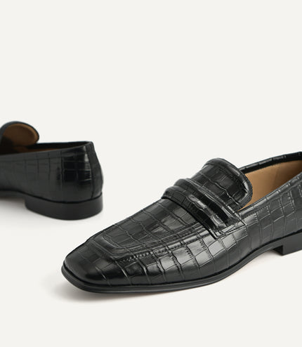 Croc-Effect Leather Loafers