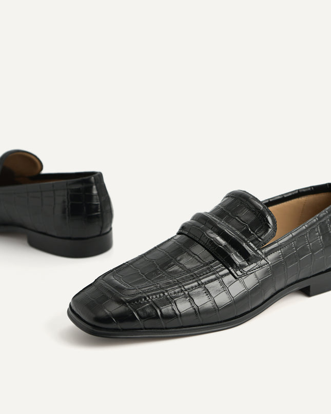 Croc-Effect Leather Loafers