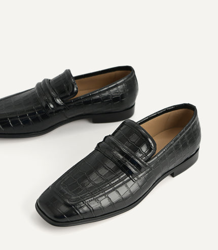 Croc-Effect Leather Loafers