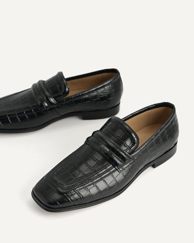 Croc-Effect Leather Loafers