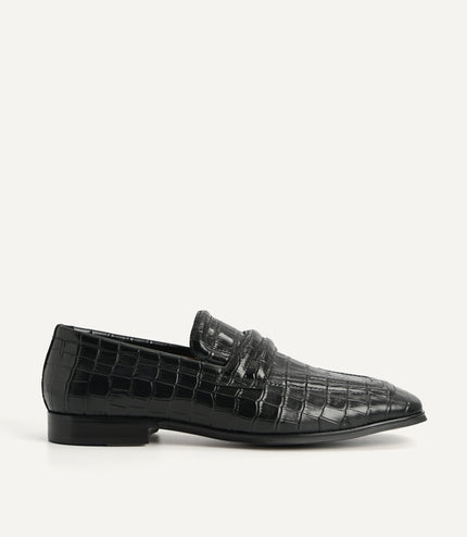 Croc-Effect Leather Loafers