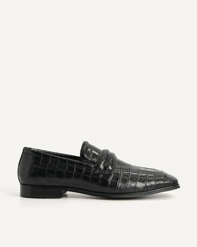 Croc-Effect Leather Loafers