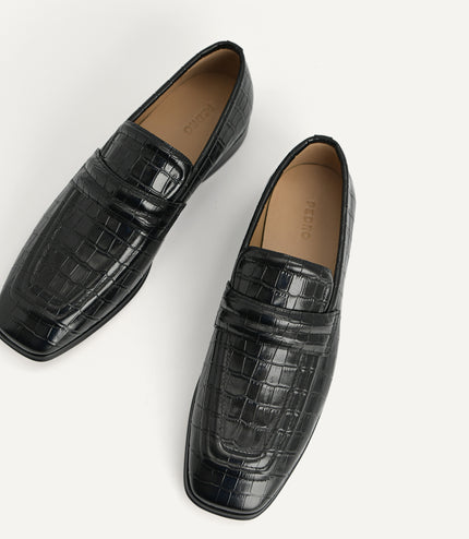 Croc-Effect Leather Loafers