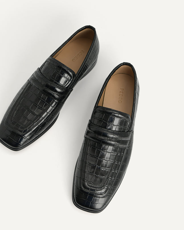 Croc-Effect Leather Loafers