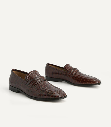 Croc-Effect Leather Loafers