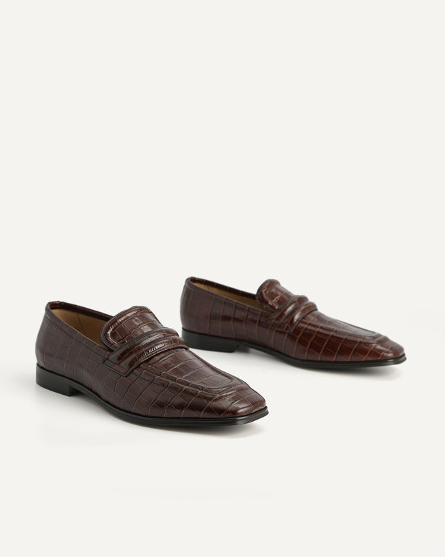 Croc-Effect Leather Loafers