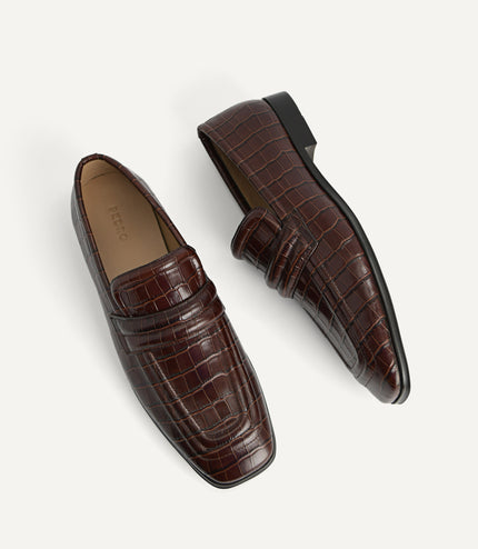 Croc-Effect Leather Loafers