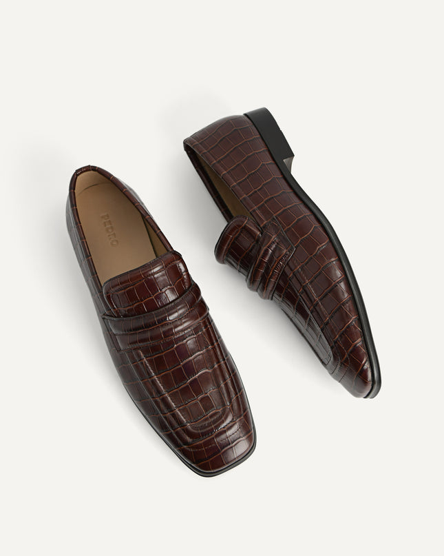 Croc-Effect Leather Loafers