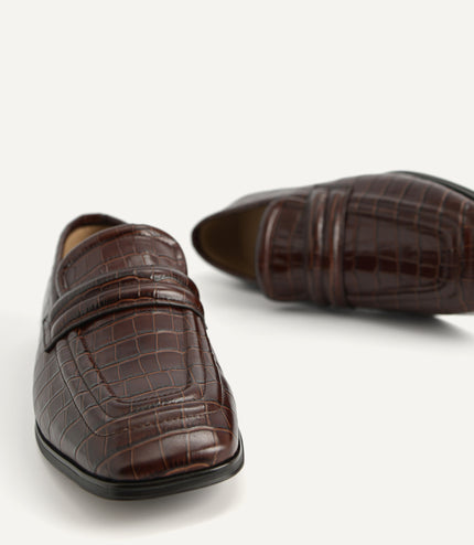 Croc-Effect Leather Loafers