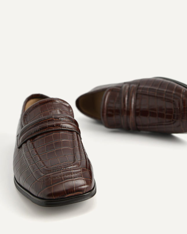 Croc-Effect Leather Loafers