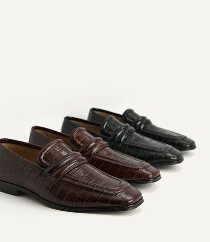 Croc-Effect Leather Loafers
