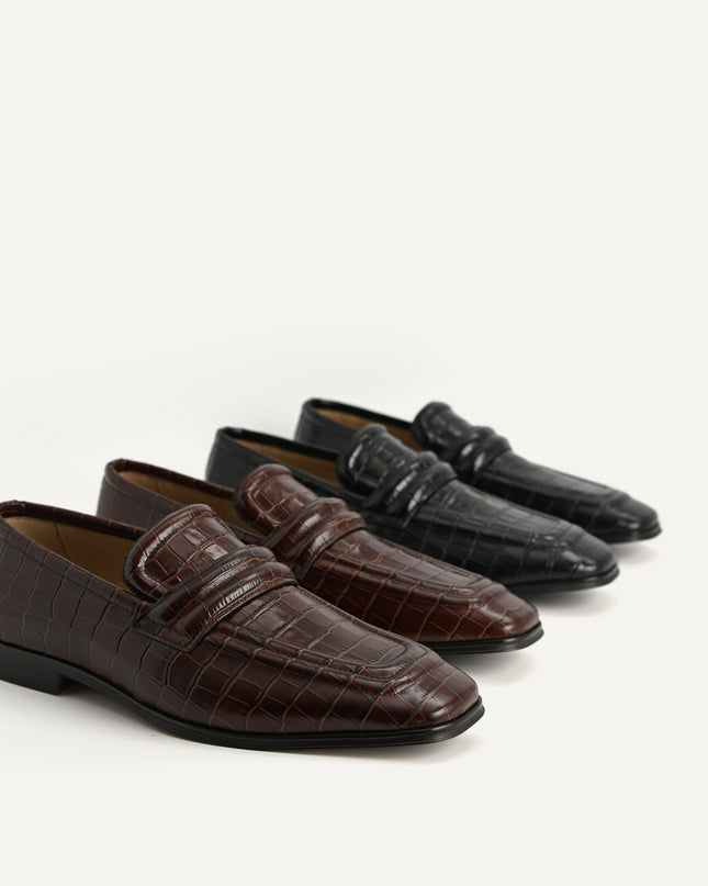 Croc-Effect Leather Loafers