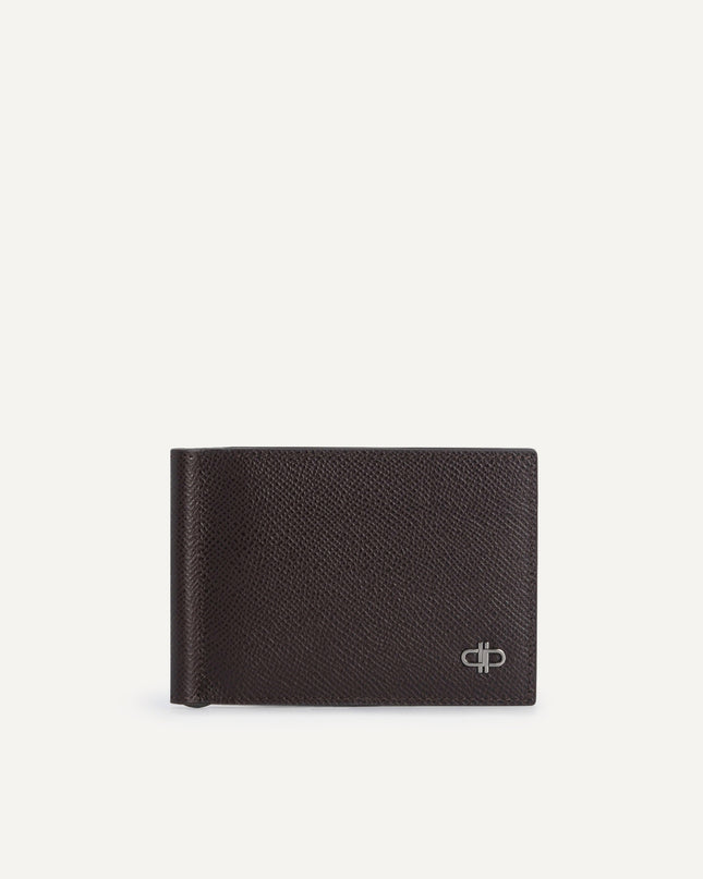 Icon Textured Leather Bi-Fold Wallet with Money Clip