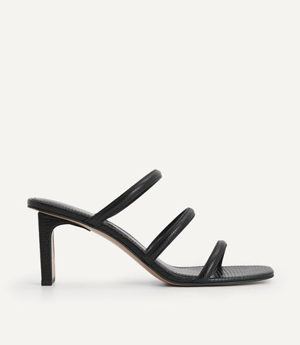 Strappy Heeled Lizard-Effect Sandals