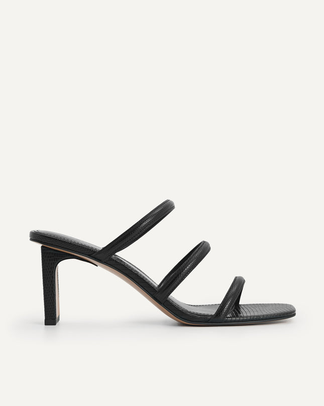 Strappy Heeled Lizard-Effect Sandals