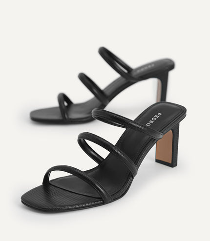 Strappy Heeled Lizard-Effect Sandals