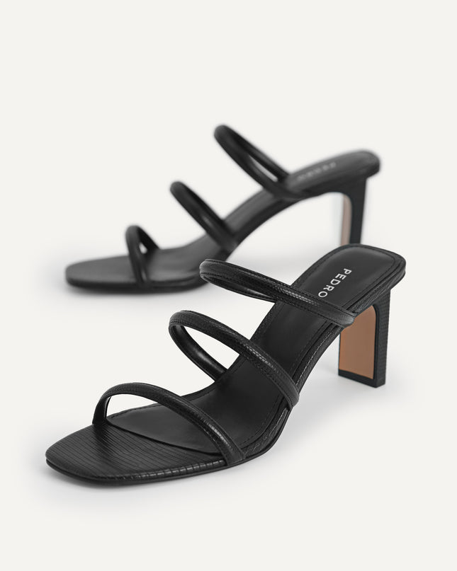 Strappy Heeled Lizard-Effect Sandals