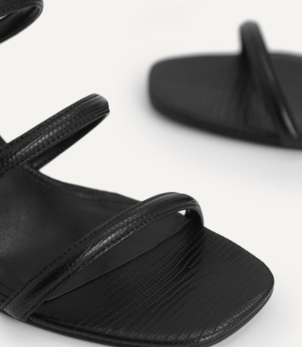 Strappy Heeled Lizard-Effect Sandals