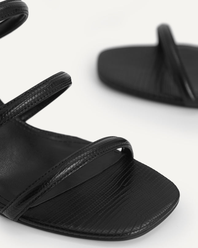 Strappy Heeled Lizard-Effect Sandals