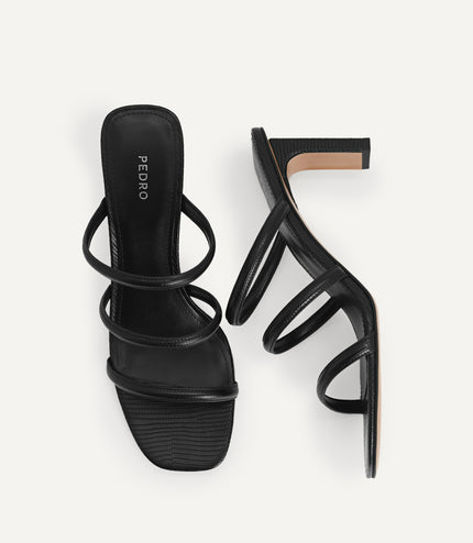 Strappy Heeled Lizard-Effect Sandals