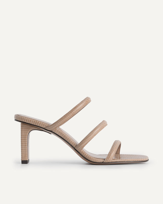 Strappy Heeled Lizard-Effect Sandals