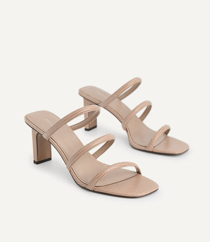 Strappy Heeled Lizard-Effect Sandals