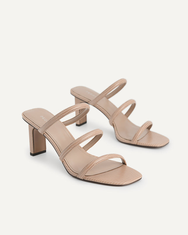 Strappy Heeled Lizard-Effect Sandals