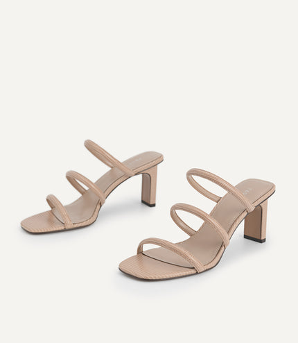 Strappy Heeled Lizard-Effect Sandals