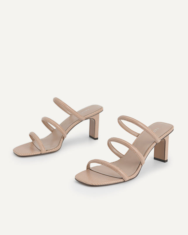 Strappy Heeled Lizard-Effect Sandals