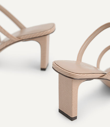 Strappy Heeled Lizard-Effect Sandals