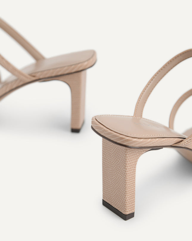 Strappy Heeled Lizard-Effect Sandals