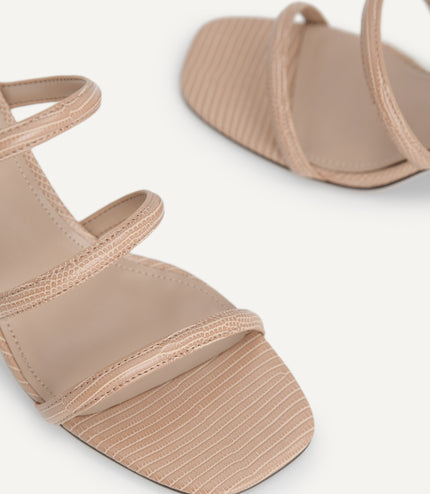Strappy Heeled Lizard-Effect Sandals