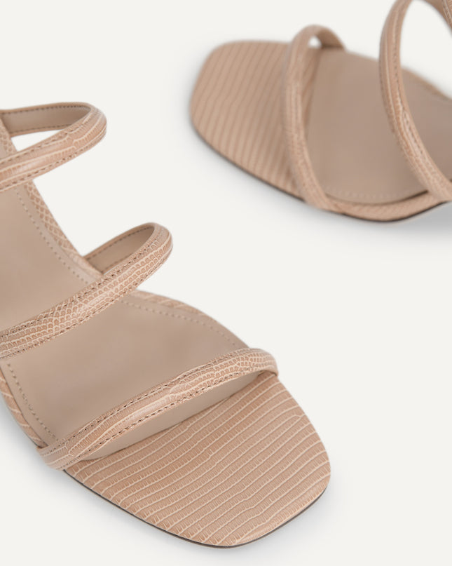 Strappy Heeled Lizard-Effect Sandals