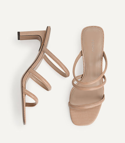 Strappy Heeled Lizard-Effect Sandals
