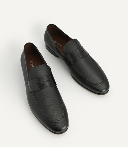 Textured Leather Penny Loafers