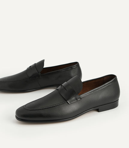 Textured Leather Penny Loafers