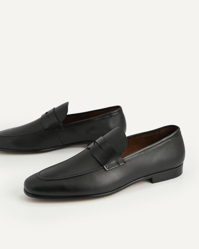 Textured Leather Penny Loafers