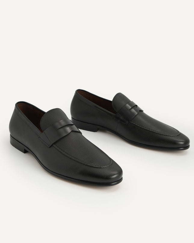 Textured Leather Penny Loafers