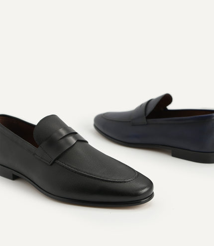 Textured Leather Penny Loafers