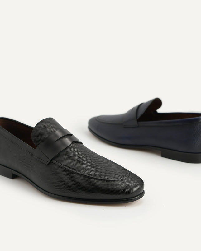 Textured Leather Penny Loafers