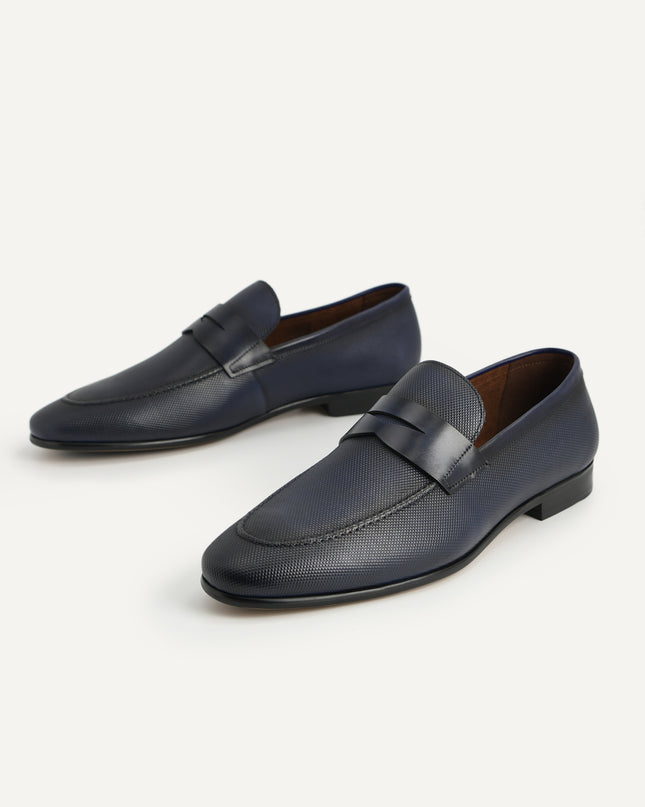 Textured Leather Penny Loafers