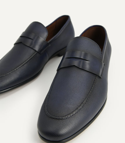 Textured Leather Penny Loafers