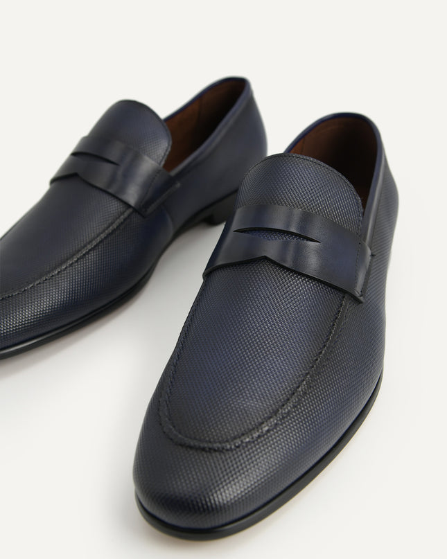 Textured Leather Penny Loafers